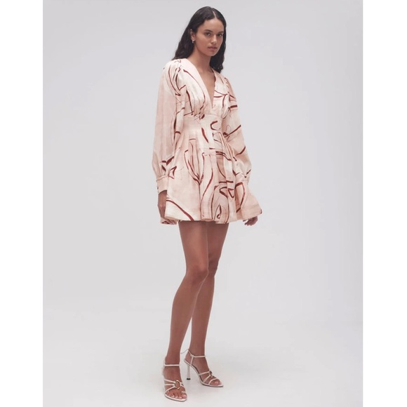 Aje. Amelia Long Sleeve Plunge Mini Dress Abstract Pink Size 8 - Picture 12 of 13